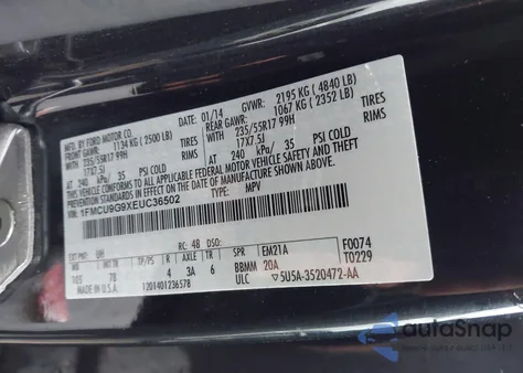 2014 Ford Escape Se z USA, uszkodzony, nr VIN 1FMCU9G9XEUC36502